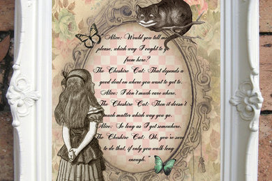 Alice in Wonderland Altered Art Illustration and Quote print. Shabby chic wall d