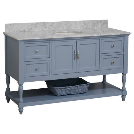 Beverly 60" Bath Vanity, Powder Blue, Carrara Marble, Single Vanity