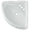 Corner Pedestal Sink White China with Centerset Faucet Holes and Overflow