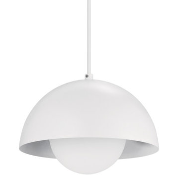 Amelia 1-Light Matte White Plug-In Pendant Lighting With White Glass Shade