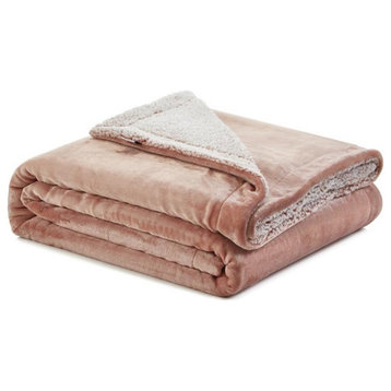 Posh Pascal 60"x80" Reversible Flannel Heathered Sherpa Blanket in Blush Pink