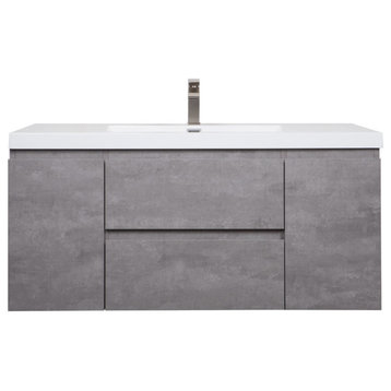 ConceptBaths 47" Angela Wall Mounted Modern Single Vanity, Cement Gray