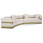 Meridian Furniture - Belsa Velvet Upholstered 2pc. Sectional, Cream - Round up the gang and get comfortable while seated on this Belsa velvet sectional. This uber contemporary sectional couch is just what you need for entertaining and hanging out with the whole gang. Its stunningly luxurious cream velvet upholstery is sleek to the touch and easy to care for and maintain, so the sofa retains its lovely look longer. Accents of brushed gold stainless steel on the base and back give the sectional a touch of glam.