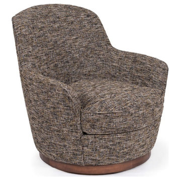 Sunset Trading Heathered Soft Tweed T-Cushion Fabric Swivel Chair in Black/Brown