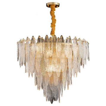 Round Gold Frosted/Smoke gray Crystal Chandelier for Living Room, Kitchen, Gold, Dia23.6"