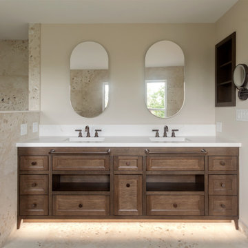 White Oak Double Vanity with Lit Toe Kick | Furniture Style on Legs — Erin, ON