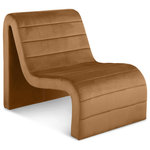 Meridian Furniture - Ivy Upholstered Accent Chair, Saddle, Velvet - Unwind and get comfortable when you're kicked back in this Ivy velvet accent chair. Slightly reclined by design, this chair cradles your body in comfort while you rest, relax, or even play your favorite video games. A curved shape draws the eye in an instant and lends the chair a casual yet regally appointed vibe. Channel tufting along the body of the chair adds to its comfort factor, ensuring the chair is well-loved by all who give it a try.