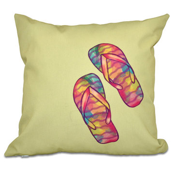 Rainbow Flip Flops, Geometric Print Pillow, Green, 20"x20"