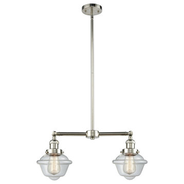 2-Light Oxford 24" Chandelier, Polished Nickel, Glass: Clear