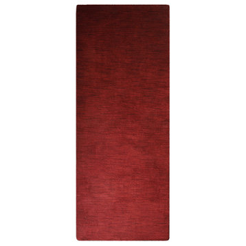 Hand Knotted Loom Wool Area Rug Solid Red, [Runner] 3'x12'