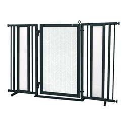 Fusion Gates - 60"-65" Black Fusion Gate with Chevron Trail in White Design - Dog Gates