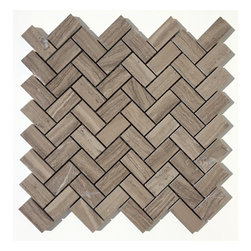 Haisa Dark Polished Marble 1"x2" Herringbone Mosaic - Mosaic Tile