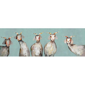 "5 Goats on Soft Blue" Canvas Wall Art by Eli Halpin, 36"x12"