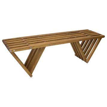 Backless Solid Wood Small Bench Modern Design 54"Lx15"Wx17"H, Light Brown