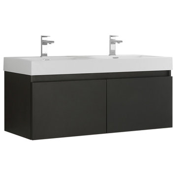 Fresca Mezzo 48" Black Wall Hung Double Sink Cabinet With Integrated Sink