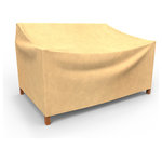 Budge - Budge All Seasons Outdoor Patio Loveseat Cover Small (Nutmeg) - The Budge All-Seasons Outdoor Patio Loveseat Cover, Small provides high quality protection to your outdoor sofa, loveseat or bench. The All-Seasons Collection by Budge combines a simplistic, yet elegant design with exceptional outdoor protection. Available in a neutral blue or tan color, this patio collection will cover and protect your patio loveseat, season after season. Our All-Seasons collection is made from a 3 layer SFS material that is both water proof and UV resistant, keeping your patio furniture protected from rain showers and harsh sun exposure. The outer layers are made from a spun-bonded polypropylene, while the interior layer is made from a microporous waterproof material that is breathable to allow trapped condensation to flow through the cover. Our waterproof loveseat covers feature Cover stays secure in windy conditions. With our All-Seasons Collection you'll never have to sacrifice style for protection. This collection will compliment nearly any preexisting patio decor, all while extending the life of your outdoor furniture. This patio loveseat cover measures 26" H x 50" W x 29" D.