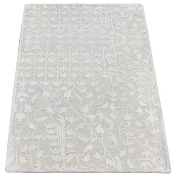 Tone on Tone Pure Silk with Textured Wool Hand Knotted Oriental Rug, 2'0" x 3'4"