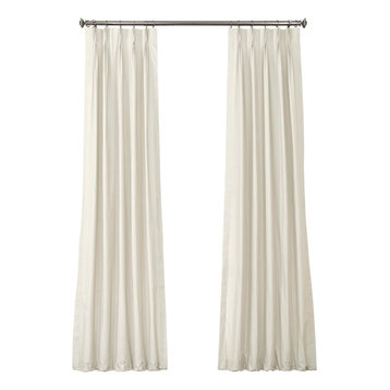 Solid Cotton Pleated Curtain Single Panel, Fresh Popcorn, 25"x108"