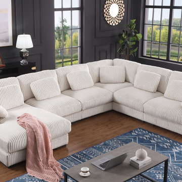 Nadine 155.5"W Beige Corduroy Corner Sectional Sofa with Left-Facing Chaise