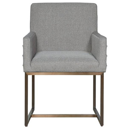 Modern Cooper Fabric Dining Arm Chair  Set of 2 in Gray with Bronze Base