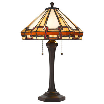 Cal Lighting Tiffany 2 Light Round Table Lamp, Tiffany/Dark Bronze