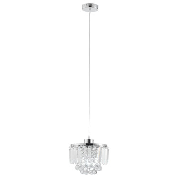 1-Light Contemporary Crystal Bars and Beads Pendant Lighting Chandelier, Silver