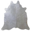 Real Cowhide Rug, Metallic Silver on Off White - 6'x7-8'