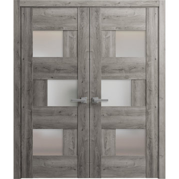 French Double Doors 72 x 84, 6933 Nebraska Grey & Frosted Glass