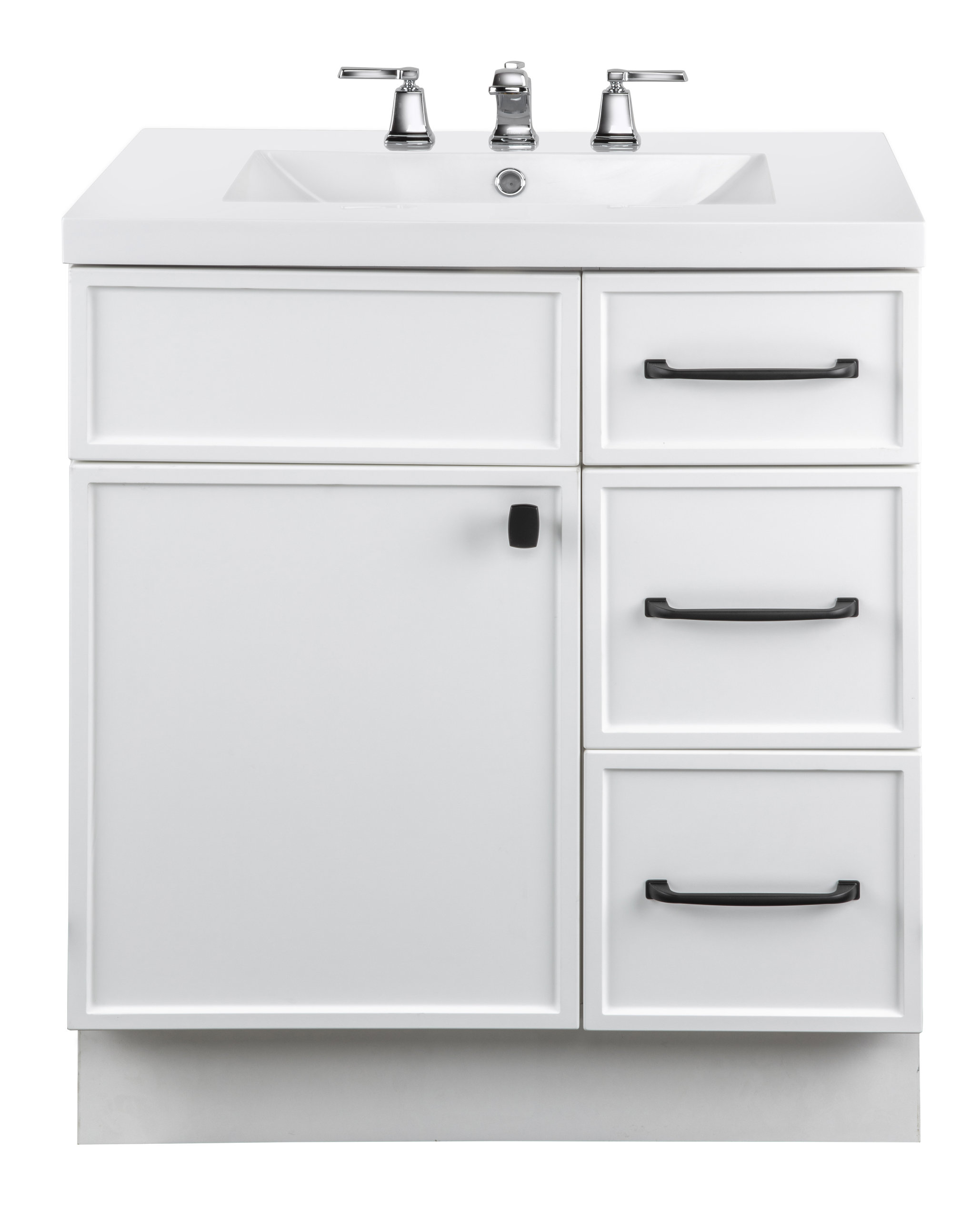 Manhattan Vanity, 1-Door 3-Drawer, White, 30", Single Bowl