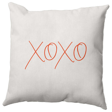 20" x 20" Modern XOXO Valentines Indoor/Outdoor Pillow, Bright Orange