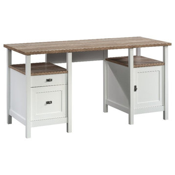 Sauder Cottage Road Engineered Wood Desk in White/Lintel Oak Finish