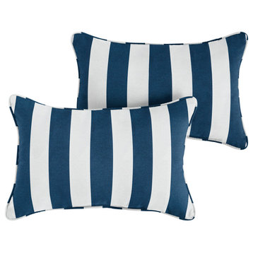 Navy Stripe Outdoor Lumbar Pillow Set of 2, 12x24