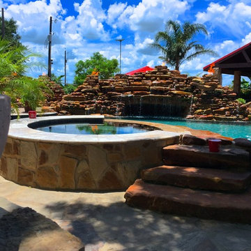 yorktown pool, water feature and outdoor living complex