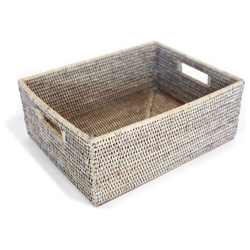 White Wash Rattan Shelf Basket, 15.5"