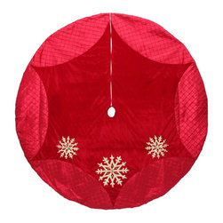 Martha Stewart Living Red Martha Stewart Velvet Tree Skirt With Gold Beaded Snow - Christmas Tree Skirts