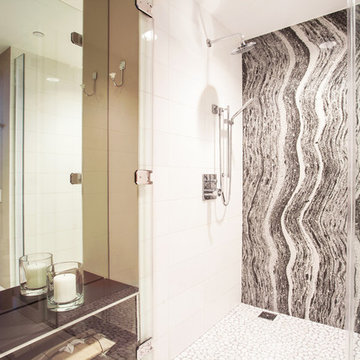 Zen like shower with granite countertop