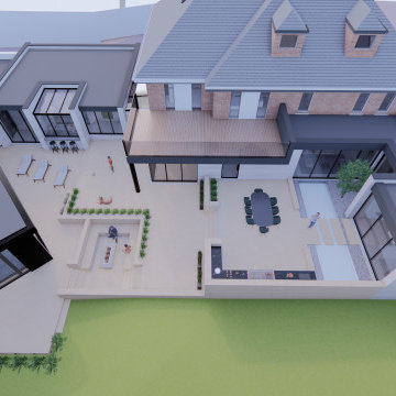 Bird eye view of rear extension and outdoor area