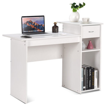 Costway Computer Desk PC Laptop Table w/Drawer & Shelf Home Office Furni White