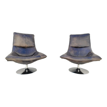 Restoration Hardware Leather Hopper Bucket Chairs.