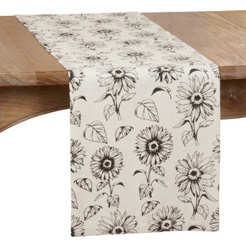 Dining Table Runner With Sunflower Design, Ivory
