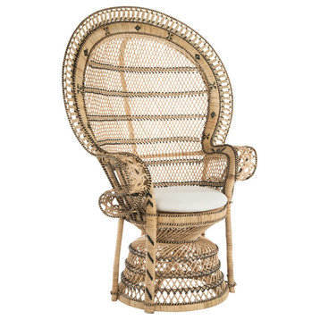 Grand Peacock Chair in Rattan With Seat Cushion, Natural-Brown and Black