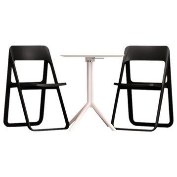Dream Folding Outdoor Bistro Set With White Table and 2 Black Chairs