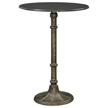 Catania Traditional Round Ornate Pedestal Wood Bar Table in Brown