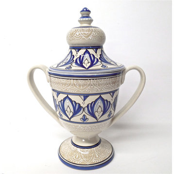Deruta Ceramiche Sberna Blue, White Trophy Centerpiece With Top