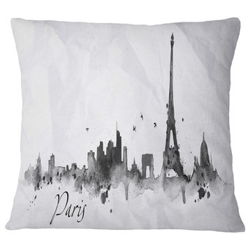 Paris With Eiffel Silhouette Cityscape Painting Throw Pillow, 18"x18"