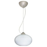 Besa Lighting - Besa Lighting 1KX-491207-SN Pape 10 - One Light Cord Pendant with Flat Canopy - The Pape is a wide yet compact handcrafted glass, with distinctive ridges, softly radiused to fit gracefully into contemporary spaces. Our Opal Ribbed glass is a soft white cased glass that can suit any classic or modern d�cor, blown into a faceted mold to create stylish texturing along the outer walls. Opal has a very tranquil glow that is pleasing in appearance. The smooth satin finish on the clear outer layer is a result of an extensive etching process. This blown glass is handcrafted by a skilled artisan, utilizing century-old techniques passed down from generation to generation. The cord pendant fixture is equipped with a 10' SVT cordset and an low profile flat monopoint canopy. These stylish and functional luminaries are offered in a beautiful brushed Bronze finish.  No. of Rods: 4  Canopy Included: TRUE  Shade Included: TRUE  Canopy Diameter: 5 x 0.63< Rod Length(s): 18.00Pape 10 One Light Cord Pendant with Flat Canopy Bronze Opal Ribbed GlassUL: Suitable for damp locations, *Energy Star Qualified: n/a  *ADA Certified: n/a  *Number of Lights: Lamp: 1-*Wattage:100w A19 Medium base bulb(s) *Bulb Included:No *Bulb Type:A19 Medium base *Finish Type:Bronze