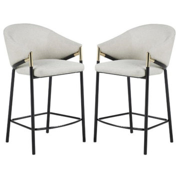 Home Square Sloped Arm Counter Height Stool in Beige and Glossy Black - Set of 2