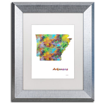 Marlene Watson 'Arkansas State Map-1' Art, Silver Frame, 11"x14", White Matte