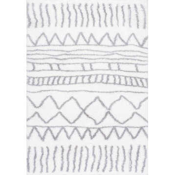 Soft and Plush Cloudy Shag Moroccan Geometric Drawings Rug, Gray, 7'10"x10'