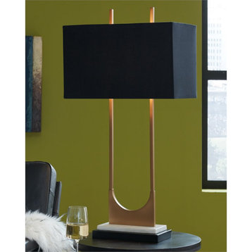 Ashley Furniture Malana Metal Table Lamp with Fabric Shade in Brass